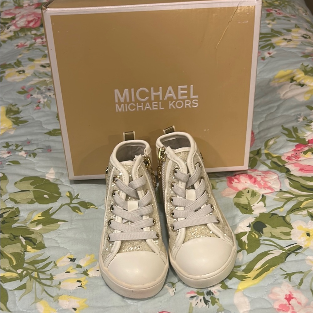 Michael Kors White Sparkles Sneakers High-Top size toddler 5 new in black x